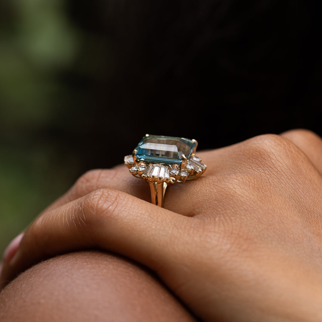 Golden Sky Emerald Cut Aquamarine Ring — Lovélle Jewellery